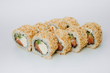 sushi rolls fish on a white background. restaurant menu