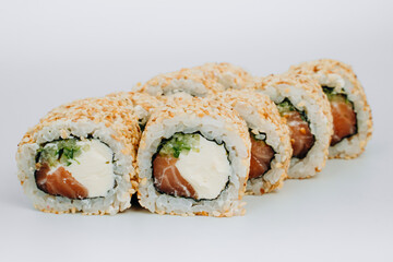 sushi rolls fish on a white background. restaurant menu