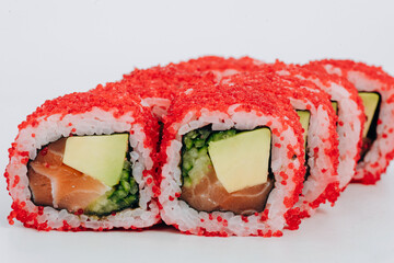 sushi rolls fish on a white background. restaurant menu