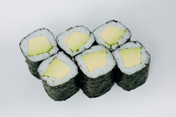 sushi rolls fish on a white background. restaurant menu