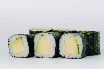 sushi rolls fish on a white background. restaurant menu