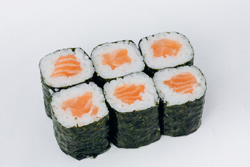 sushi rolls fish on a white background. restaurant menu