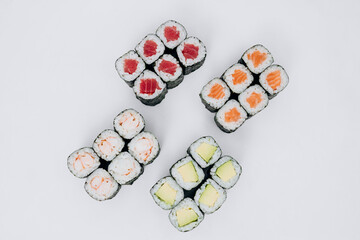 sushi rolls fish on a white background. restaurant menu