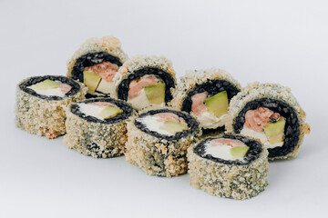 sushi rolls fish on a white background. restaurant menu
