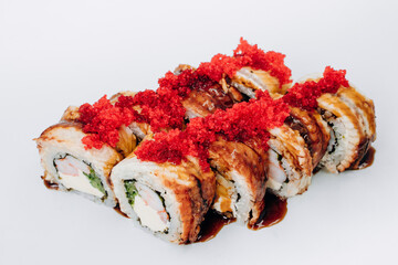 sushi rolls fish on a white background. restaurant menu