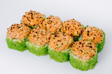 sushi rolls fish on a white background. restaurant menu