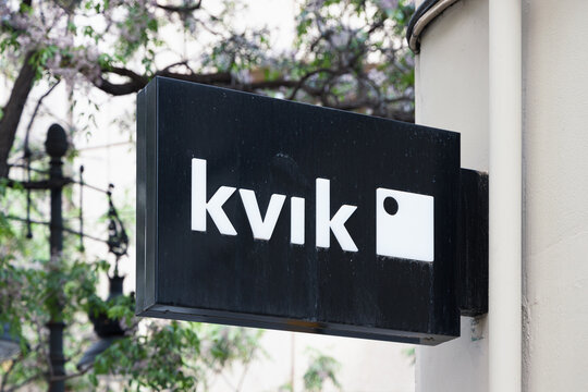 VALENCIA, SPAIN - MAY 05, 2022: Kvik is a Danish company specializing in modern kitchens and bathrooms at low prices