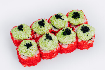 sushi rolls fish on a white background. restaurant menu