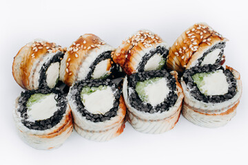 sushi rolls fish on a white background. restaurant menu