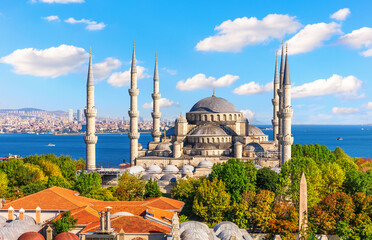Istanbul roofs by The Blue Mosque or Sultan Ahmet Mosque, Bosphorus, Turkey - obrazy, fototapety, plakaty