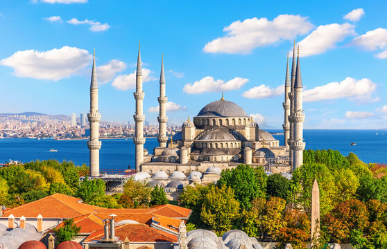 Istanbul roofs by The Blue Mosque or Sultan Ahmet Mosque, Bosphorus, Turkey