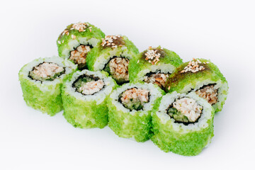 sushi rolls fish on a white background. restaurant menu