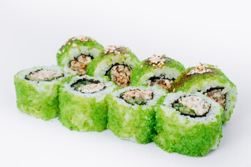 sushi rolls fish on a white background. restaurant menu