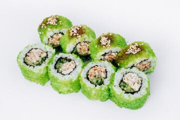 sushi rolls fish on a white background. restaurant menu