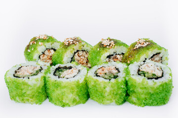 sushi rolls fish on a white background. restaurant menu