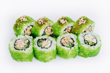 sushi rolls fish on a white background. restaurant menu