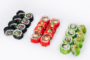 sushi rolls fish on a white background. restaurant menu
