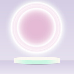 Obraz premium Podium Stage Mockup with Lighting Ring Neon Background