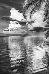 Black White Rain Storm Cloudscape Beach Reflection Water Moorea Tahiti