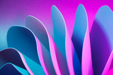 Pink and teal dynamic elements with neon led illumination. Cyberpunk, abstract background.