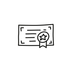 Doodle outline diploma blank icon.