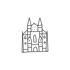 Doodle outline cathedral building icon.