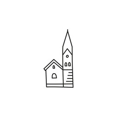 Doodle outline Alpine church icon.