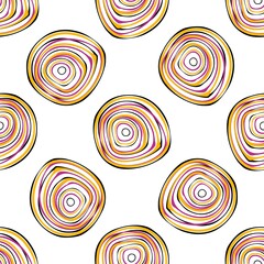 Vector seamless pattern in 70s design. Geometric pattern on white background. Abstract circles in retro style. Flat vector illustration.