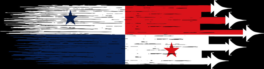 Panama flag with military fighter jets isolated on png or transparent .Symbols of Panama. vector illustration