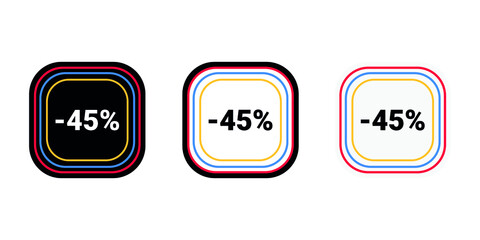 Modern vector discount 45% percent off and sale teg icon label  