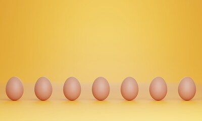 Raw fresh chicken eggs on yellow background.Farm products, natural eggs. Closeup macro