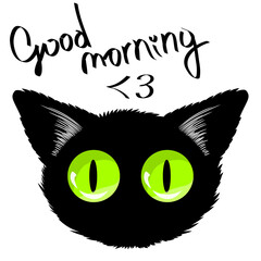 The muzzle of a black cat and the slogan 