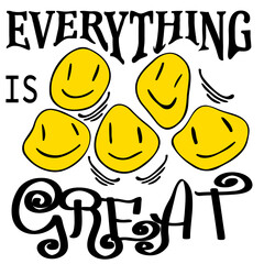 Distorted rumpled emoji and the slogan "everything is great"
