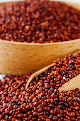 red quinoa seeds on a white acrylic background