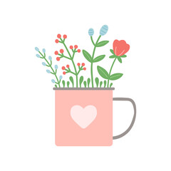 Flower in beautiful cup, flat design vector