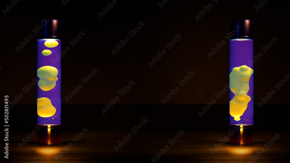 Aufkleber two green lava lamp lighting on dark backdrop with free space - abstract 3d rendering