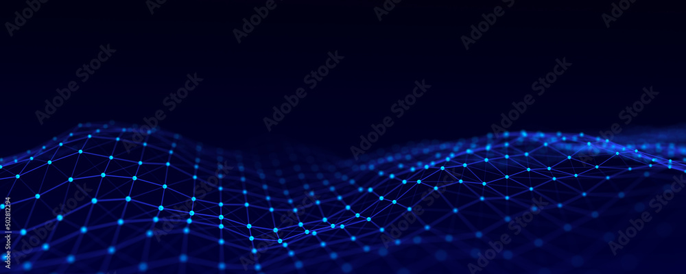 Aufkleber abstract futuristic wave with moving dots and lines. flow of particles. cyber technology illustratio