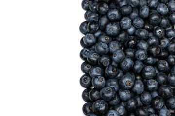 Blueberry background. Ripe berries texture background on white.