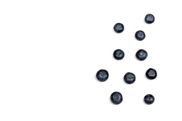 Fresh blueberries. Berry on white isolated background, top view flat lay image.