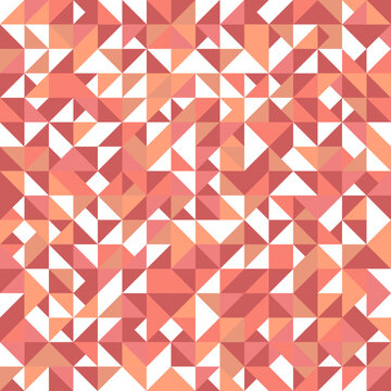 Geometric triangular pattern background. Seamless trendy salmon red, pink or coral red color vector. Squared geometric wallpaper consisting of triangle figures 