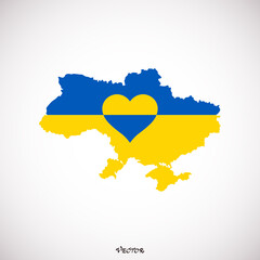 Ukraine map with heart icon. Abstract patriotic ukrainian flag with love symbol. Blue and yellow conceptual idea - with Ukraine in his heart. Support for the country during the occupation. Stop war