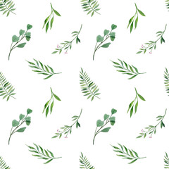 Naklejka na ściany i meble watercolor seamless pattern with green leaves