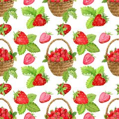 Watercolor seamless pattern with strawberry
