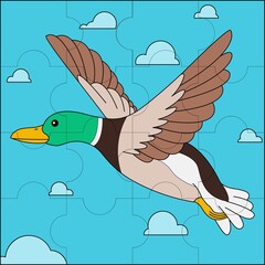 Flying mallard duck suitable for children's puzzle vector illustration