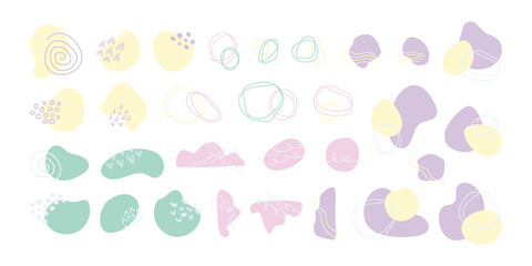 Abstract shapes and lines. Pastel hand drawn elements to create stylish and trendy modern design. Decorative vector isolated freefirms in pastel colors, matisse bundle for create banners, posters.