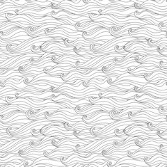 Seamless hand drawn pattern with waves, doodle art - 502814023