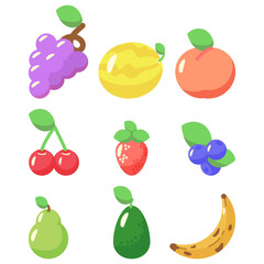 Pacote de imagens vetoriais de frutas no estilo flat.