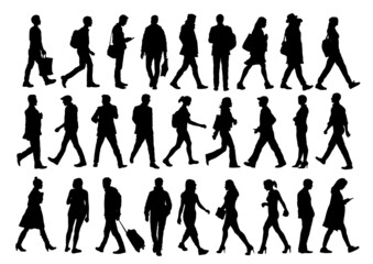 silhouettes of walking people - 502814075
