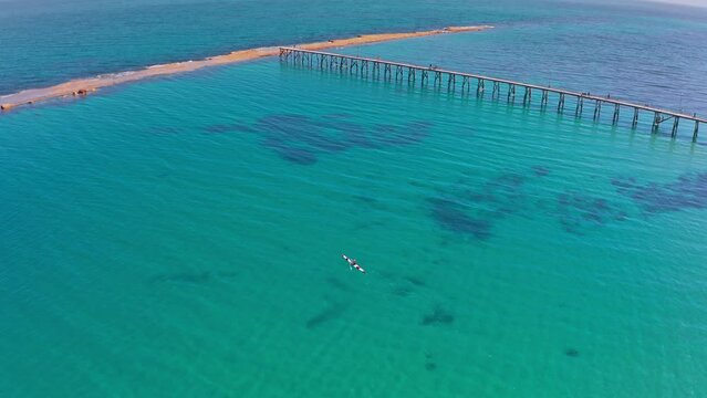 Adelaide Australia sea kayaking aerial view. Active lifestyle summer scene