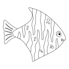 Cute sea fish. Coloring pages for kids. Vector outline on  white background.